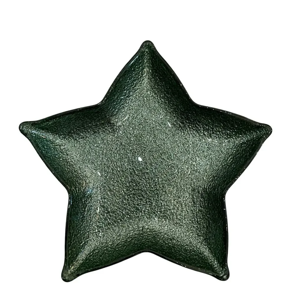 Akcam Green Glitter Star Shaped Glass Christmas Appetizer Plates 7